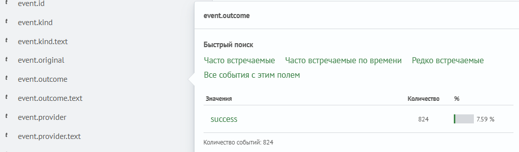 Боковая панель статистики по значению