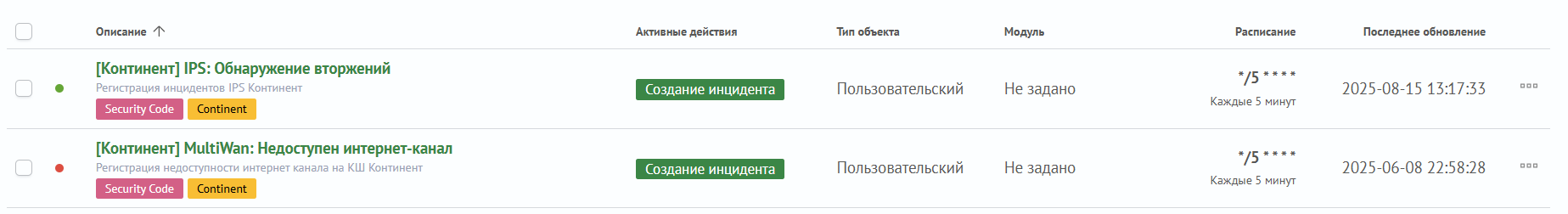 Пример в менеджере инцидентов