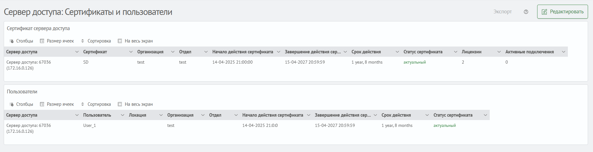 Интерфейс дашборда