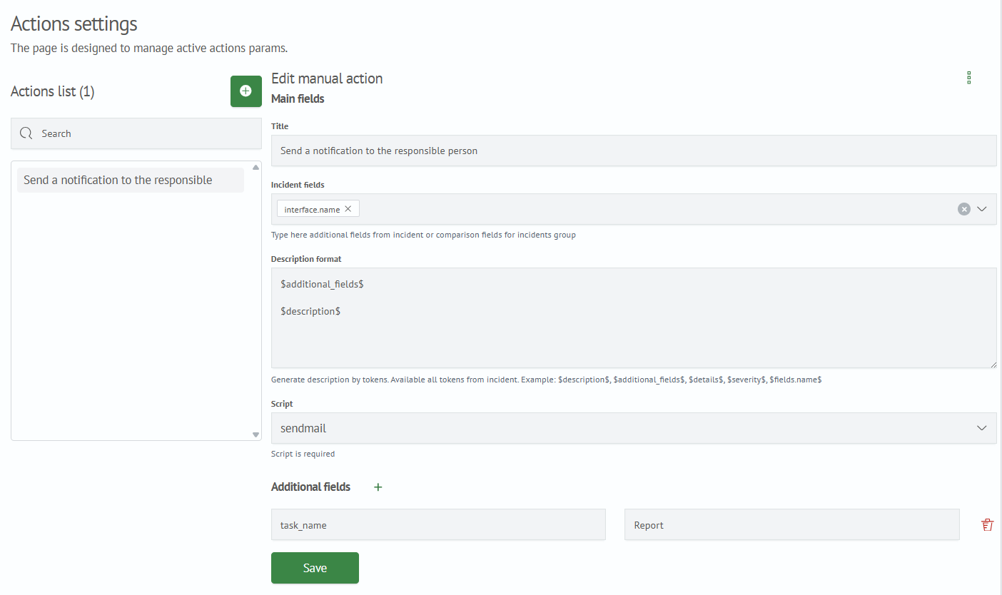 Active Actions Configuration