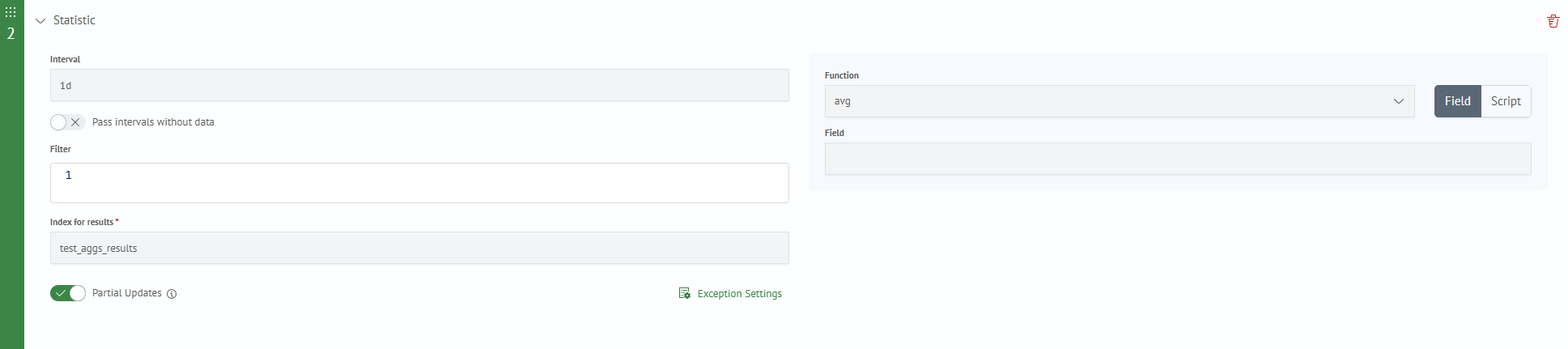 Aggregation settings field form