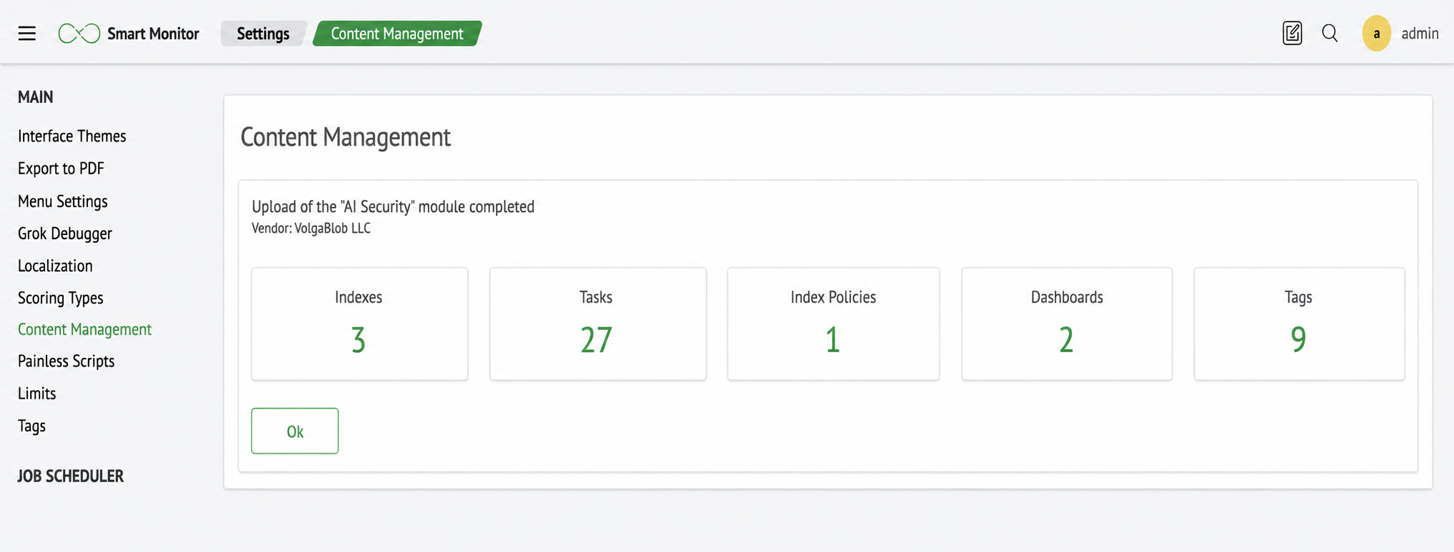 Content module installation result