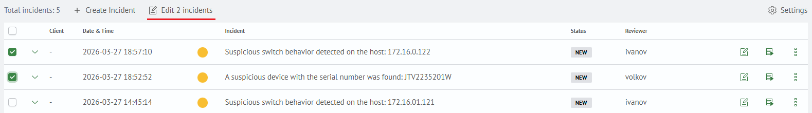 Selecting multiple incidents