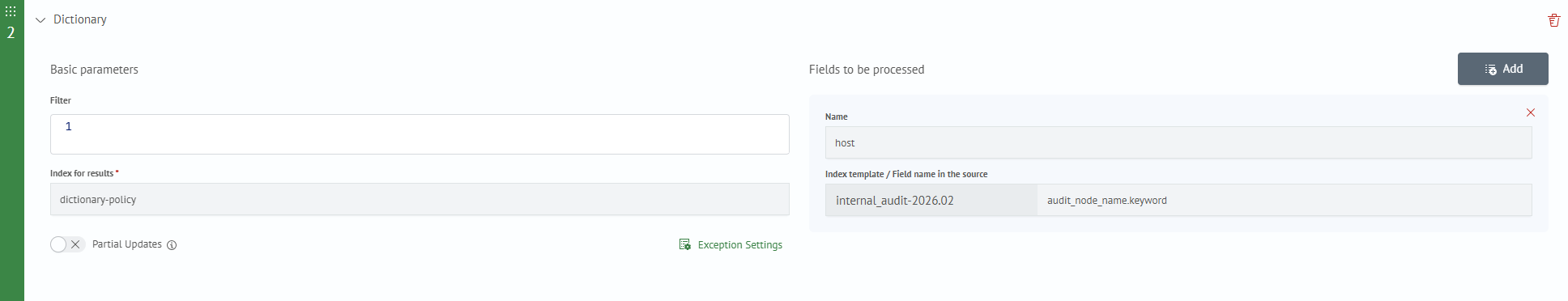 Dictionary settings form