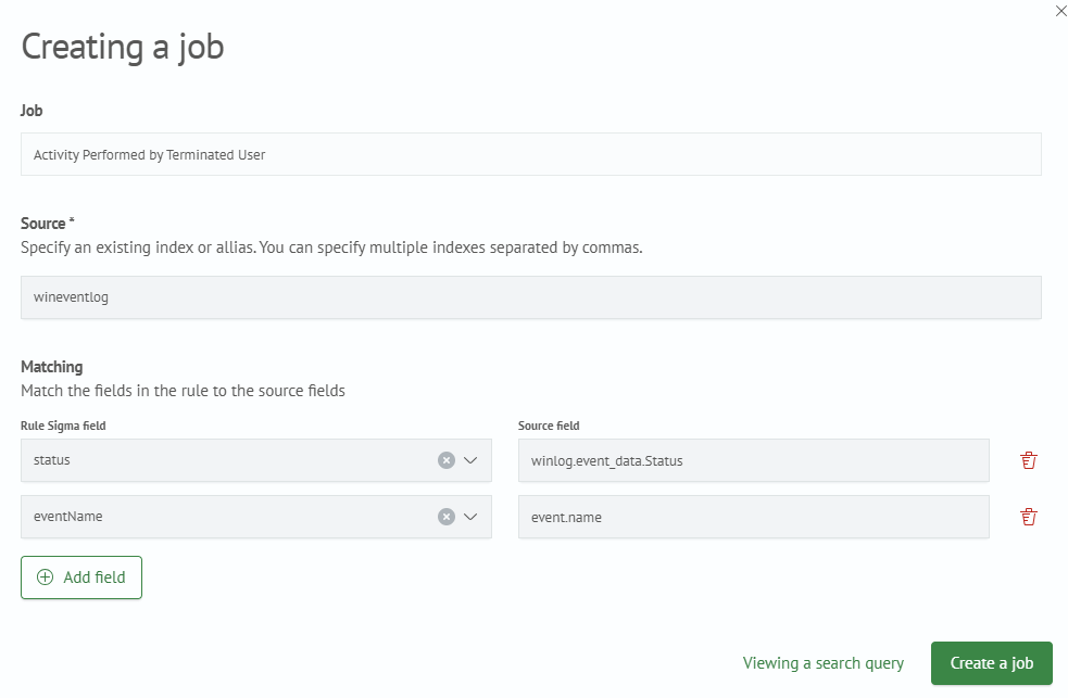 Sigma create job settings