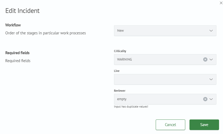 Incident edit modal