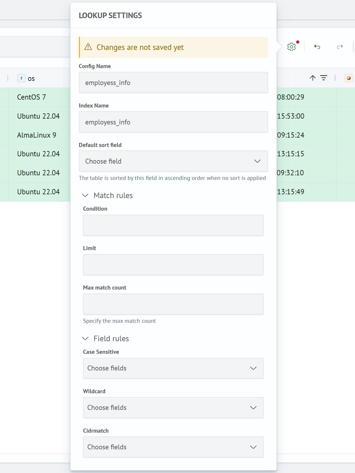 Lookup settings
