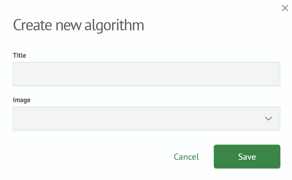Create New Algorithm form
