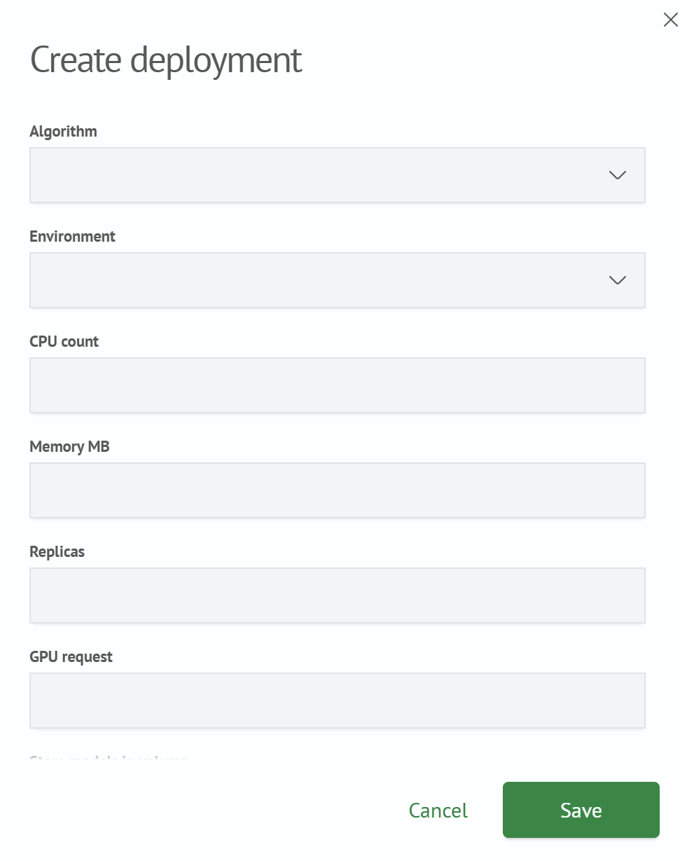 Create Deployment form