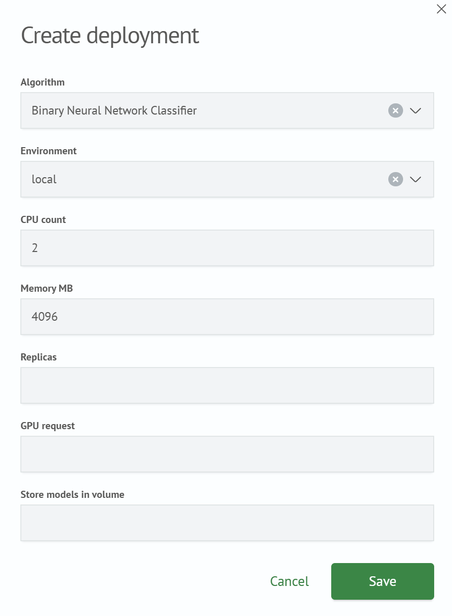 Update Deployment form