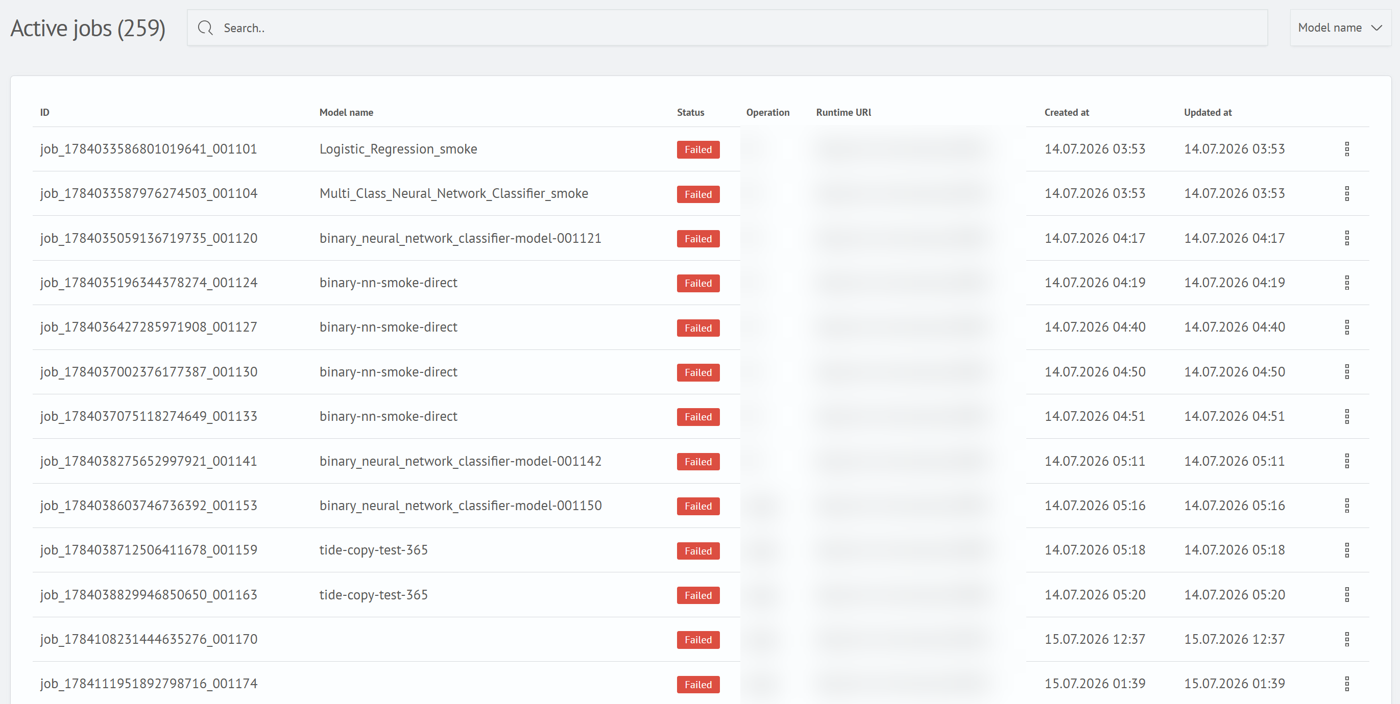 Running Jobs screen