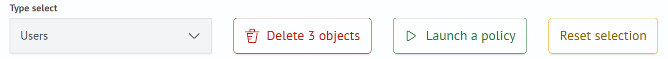 Toolbar above the object table