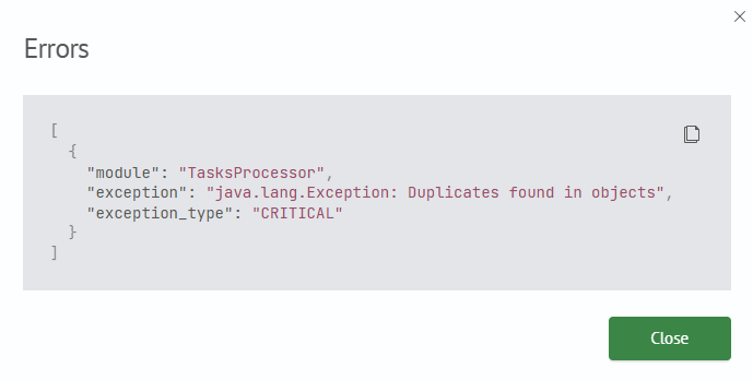 Modal window with launch errors