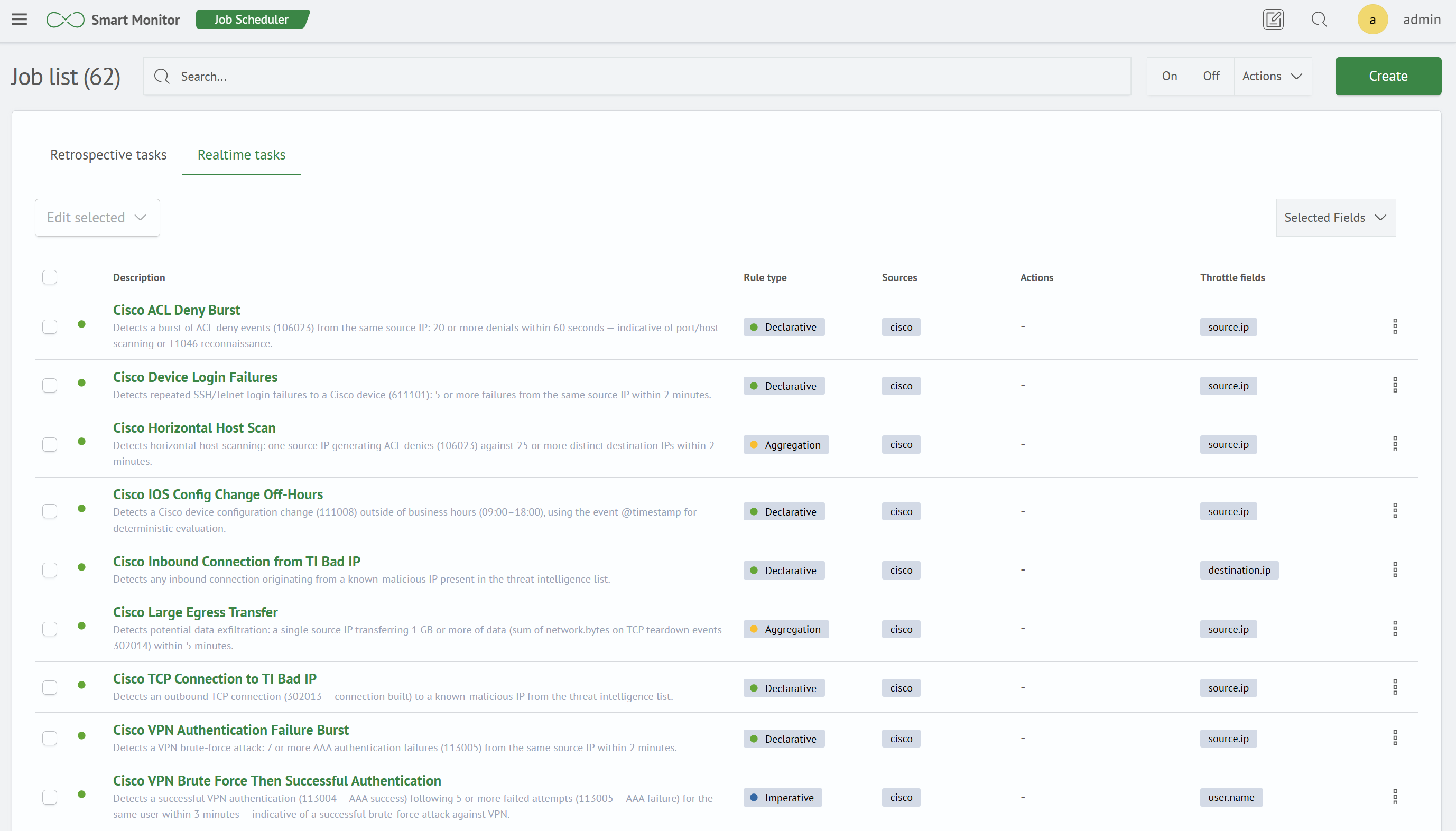 Streaming job list