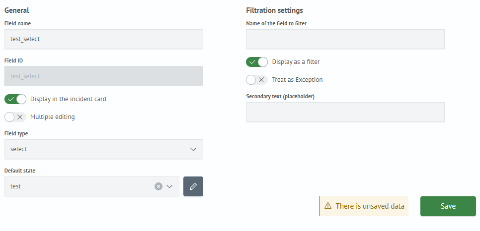 Setting up the test_select field