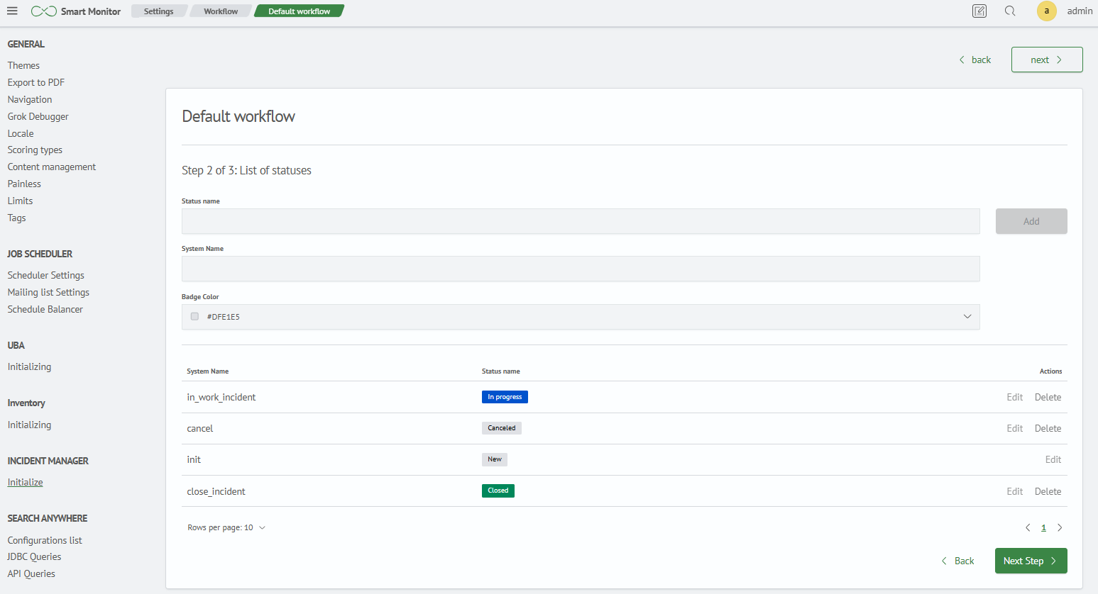Configuring workflow statuses